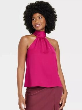 A New Day Sleeveless High-Neck Halter Top in Fuchsia